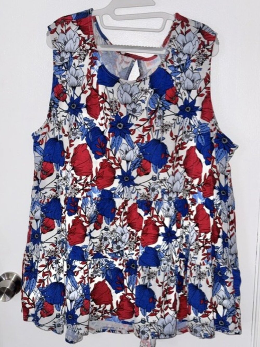 NWT LuLaRoe Eliana 3XL Sleeveless Babydoll Floral Top Red White Blue